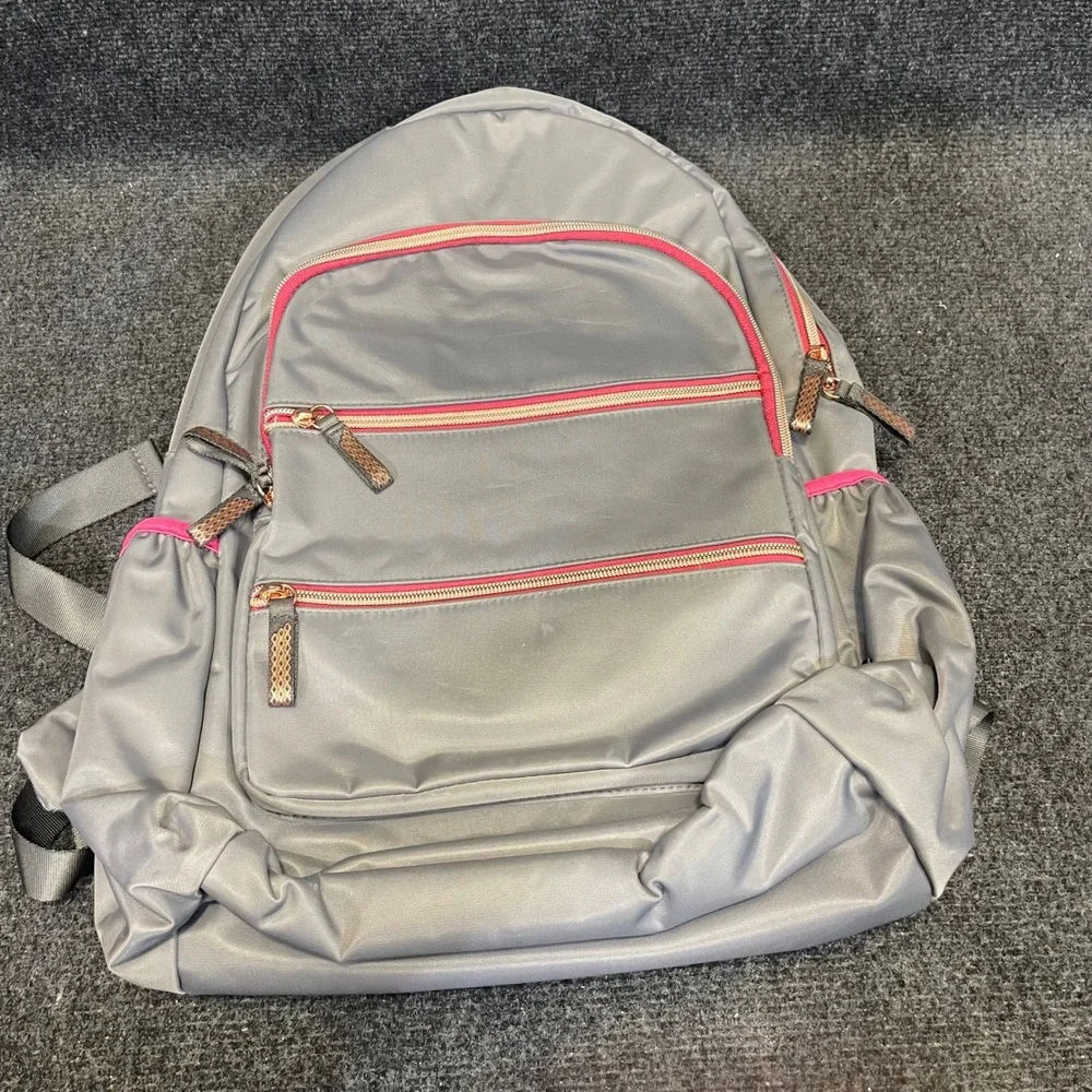 Walgreens CNDG-0131‎ Grey Pink Nylon Multi-Pocket Rose Gold Zippers Backpack